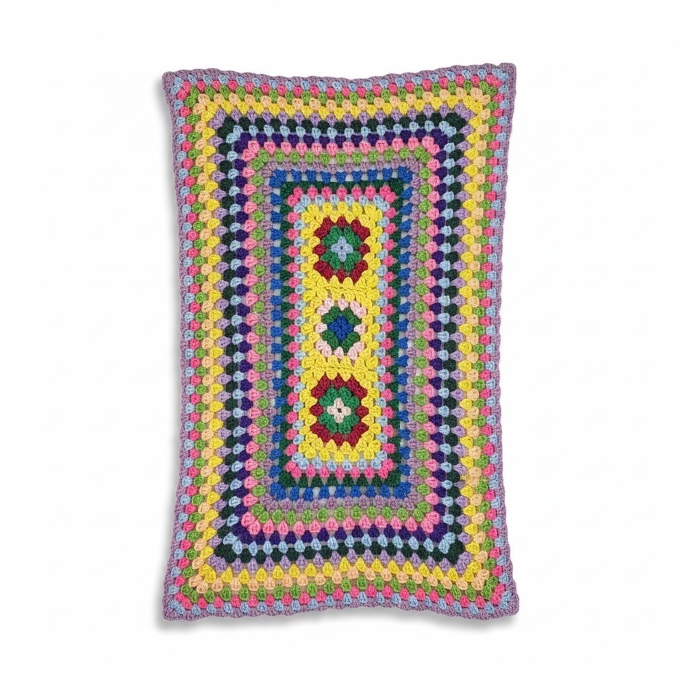 Handmade Crochet Granny Square Blanket Rainbow Multi-Color Lap Throw 24x38
